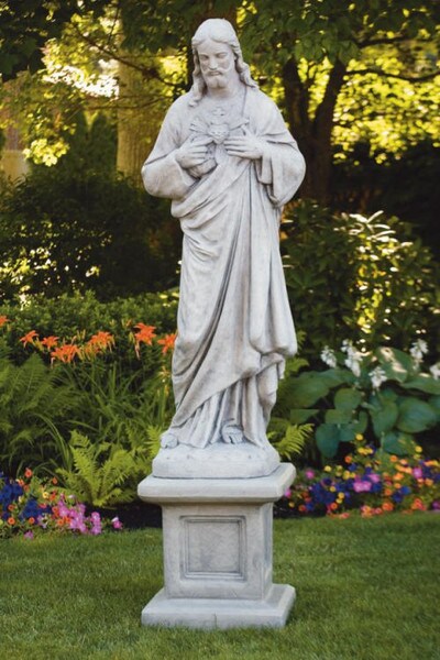 Sacred Heart Of Jesus Life Size Sculpture Pedestal Cement Stone Catholic